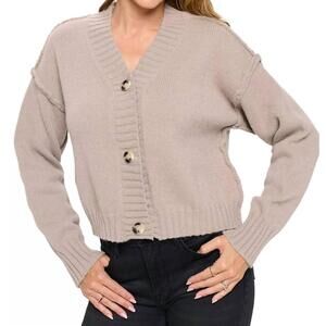 NEW RENEEC. thick knit long sleeve cardigan with buttons in taupe